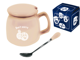 Cream mug with lid and spoon - Don`t worry