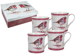 Set of 4 mugs - Winter Robin