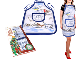 Kitchen apron - Christmas decoration, Robin with Blue tit in winter (CARMANI)
