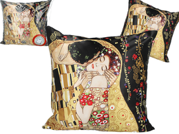 Pillow with filling/zip - G. Klimt, The Kiss (black background, CARMANI)