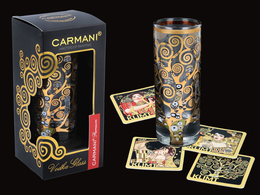 Kieliszek do wódki - G. Klimt. Drzewo (CARMANI) + komplet 4 podkładek korkowych