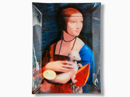 Talerz dekoracyjny - L. da Vinci, Dama z łasiczką 24x32cm