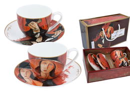 Juego de 2 tazas y platillos - A. Modigliani, Mujer con sombrero y Mario Varvogli (CARMANI)