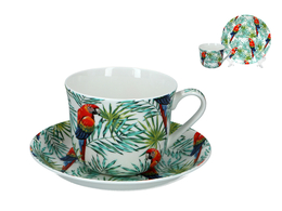 Taza y platillo de desayuno - Periquitos Tropicales (FBCh)