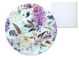 Glass cutting board, round - Flowers (CARMANI)