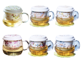 Glass mug with ceramic infuser and lid.